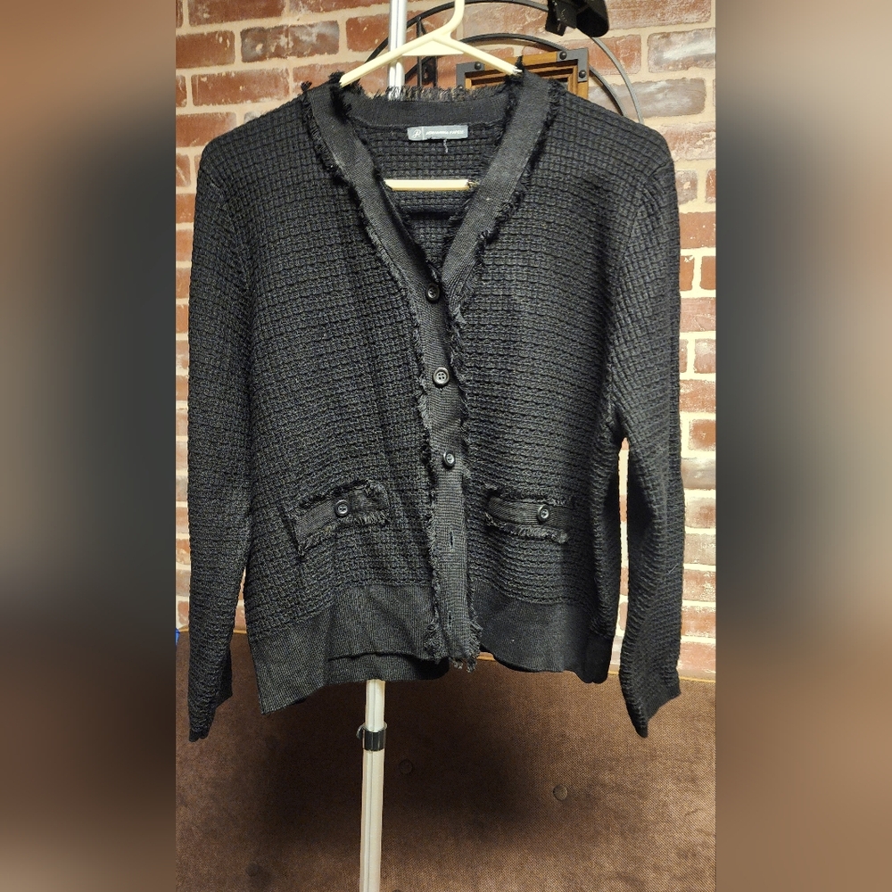 Adrianna Papell Black Textured Knit Cardigan